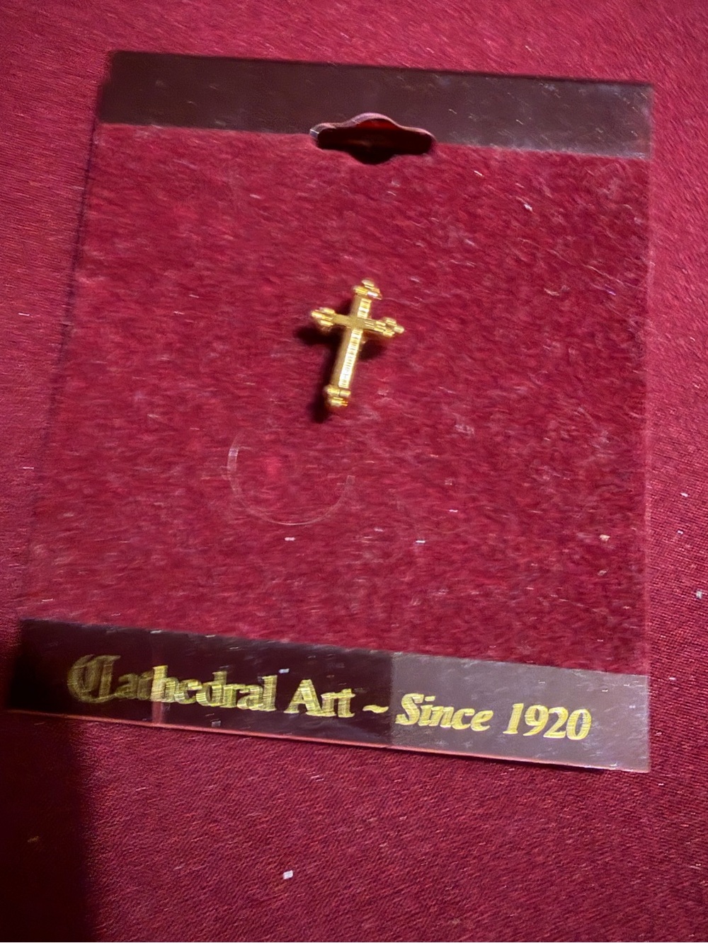 Cathedral Art Budded Cross Lapel Pin T401 Gold Tone Made in USA Religious